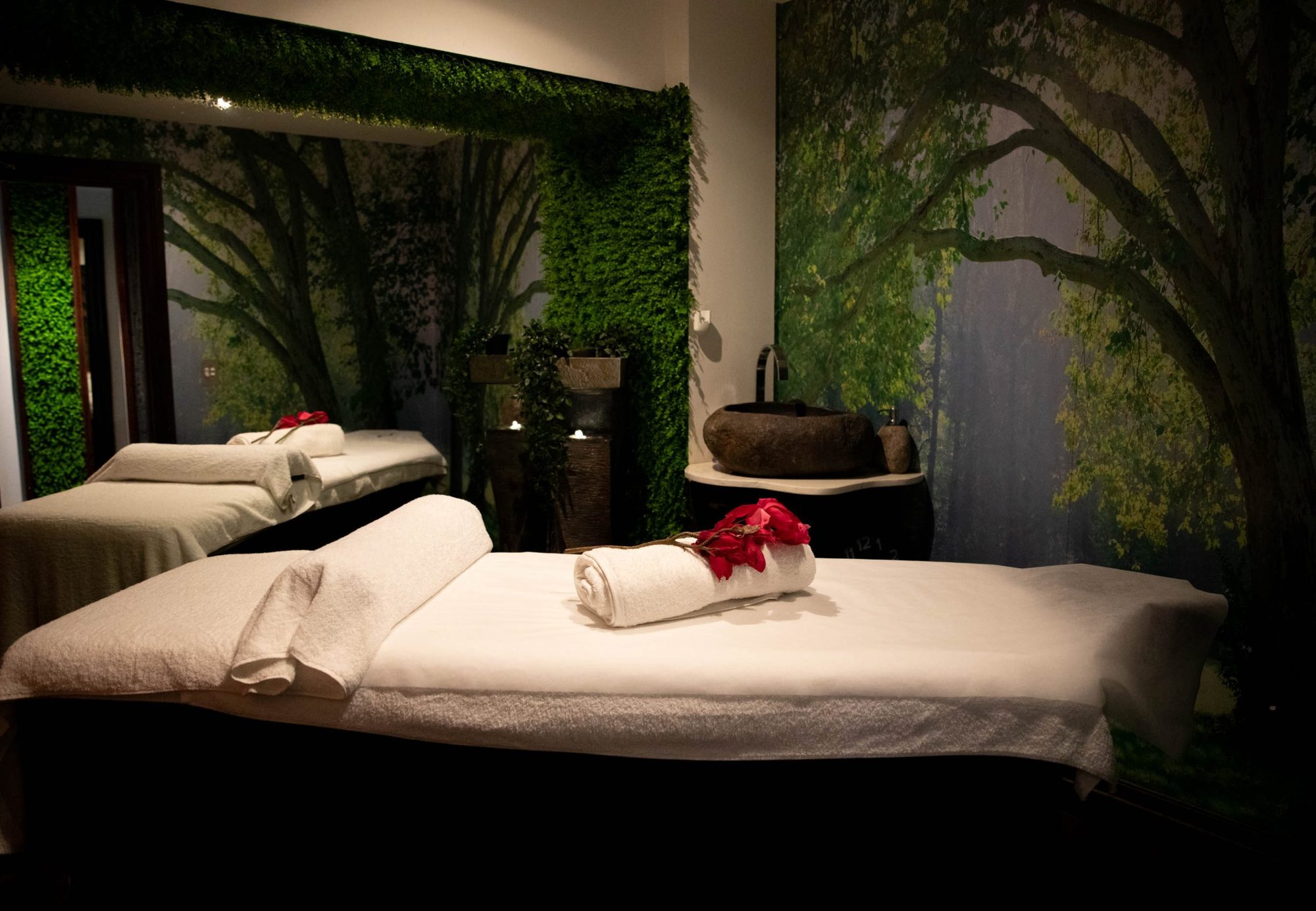 Treatment room with forest mural