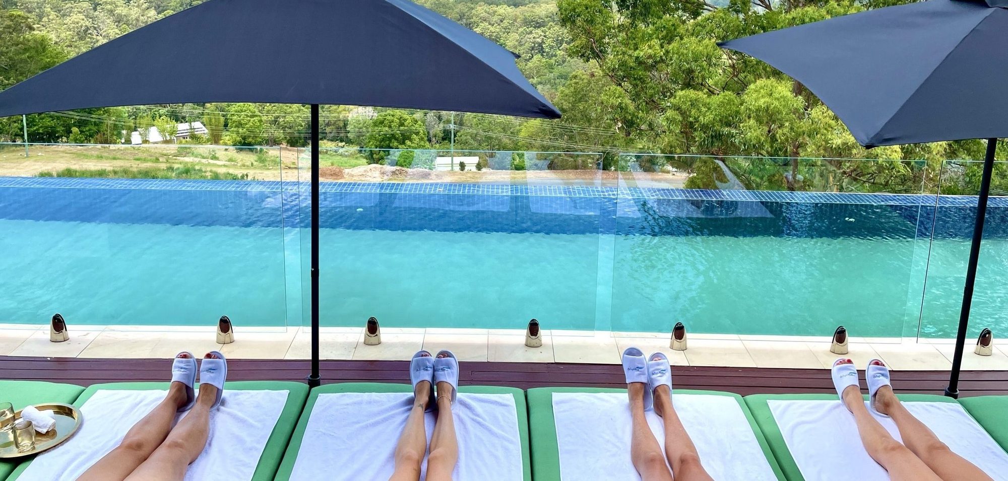 Guests on loungers facing the pool